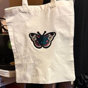 White Butterfly Embroidered Tote Bag